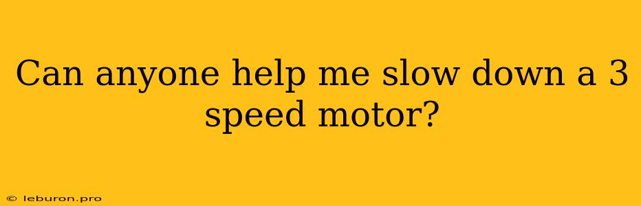 Can Anyone Help Me Slow Down A 3 Speed Motor?