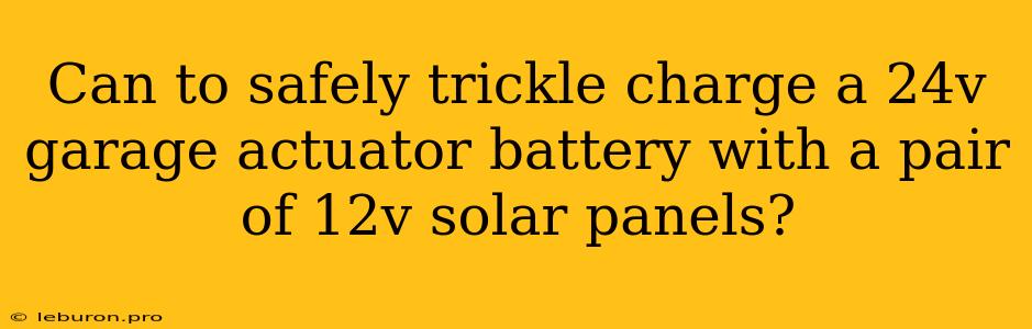 Can To Safely Trickle Charge A 24v Garage Actuator Battery With A Pair Of 12v Solar Panels?