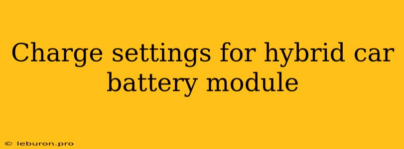 Charge Settings For Hybrid Car Battery Module