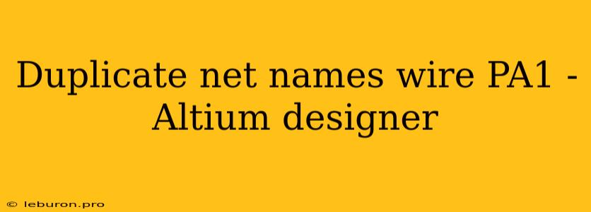 Duplicate Net Names Wire PA1 - Altium Designer