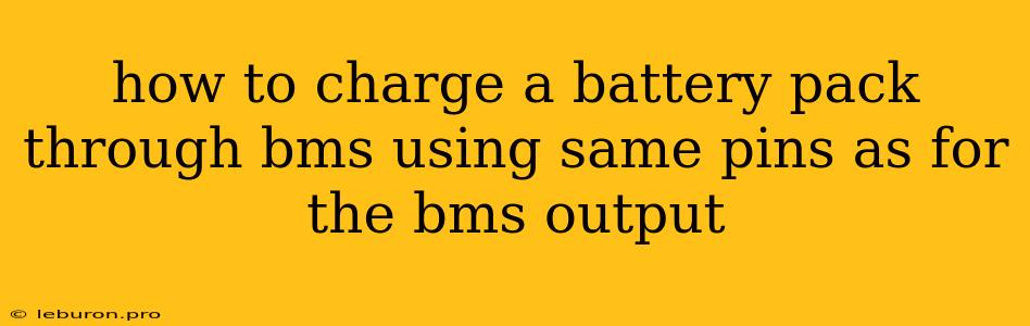 How To Charge A Battery Pack Through Bms Using Same Pins As For The Bms Output