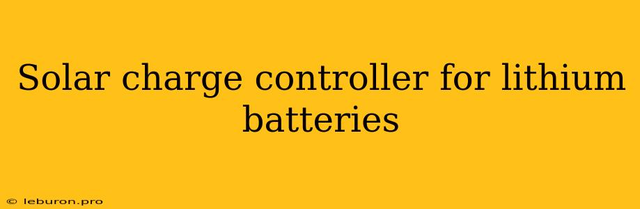 Solar Charge Controller For Lithium Batteries