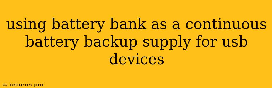 Using Battery Bank As A Continuous Battery Backup Supply For Usb Devices