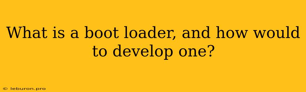 What Is A Boot Loader, And How Would To Develop One?