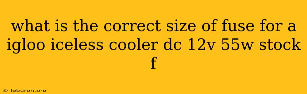 What Is The Correct Size Of Fuse For A Igloo Iceless Cooler Dc 12v 55w Stock F