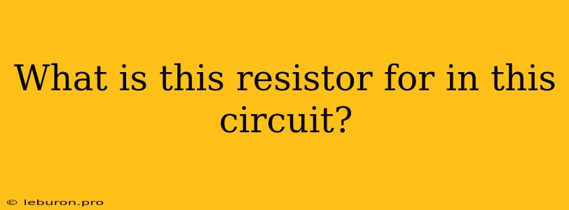 What Is This Resistor For In This Circuit?